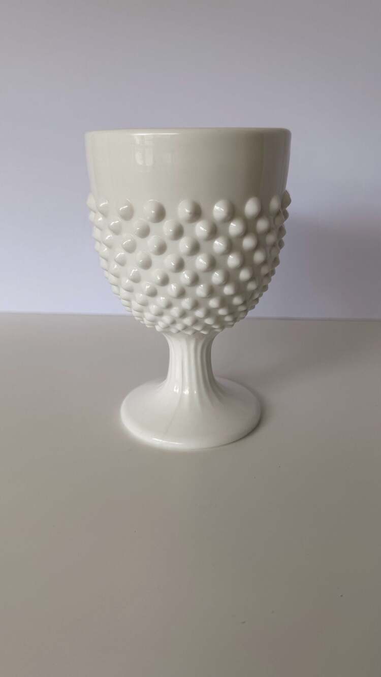 Vintage Fenton White Milk Glass Hobnail Goblet